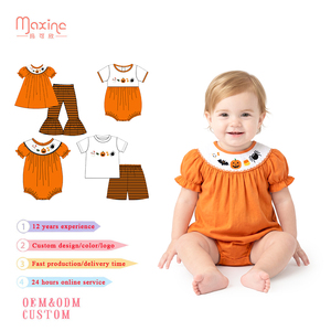 Maxine Set 2 Pezzi per Bambine, Tendenza Halloween, Ricamo a Righe con Motivi Cartoon, Traspirante, Personalizzabile, Maniche Corte - Product Image 3