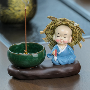 Small Monk Incense <b>Holder</b> Resin Figurine Chinese Style Desktop Ornament For Office Home Religious Use Hand Made Gift - Product Image 2
