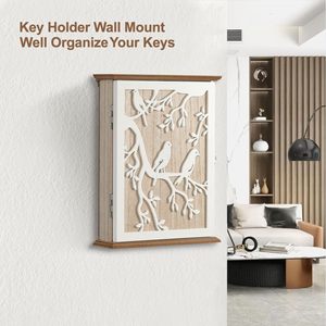 Boîte de rangement pour clés en bois en forme d'oiseau blanc, objet décoratif mignon pour les chambres et la décoration de la maison, porte-clés mural pour voiture. - Product Image 2