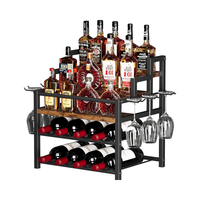 Estante de Exhibición de Botellas de Licor Vintage de Madera Portátil de 5 Niveles, con Capacidad para 20 Botellas, Estantes para Vino de Encimera con 6 Soportes para Copas de Vino