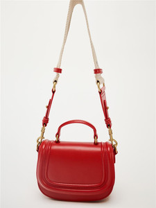 Bolso de Hombro Tipo Bandolera Pequeño de Cuero PU Rojo Vintage para <span class=keywords><strong>Mujer</strong></span>, con Solapa, Correa Ancha y Diseño Redondo - Product Image 3
