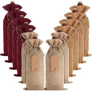 Set de Bolsas de Vino Reciclables con Cordón de Franela y Etiqueta de Papel Kraft, para Regalo - Product Image 6