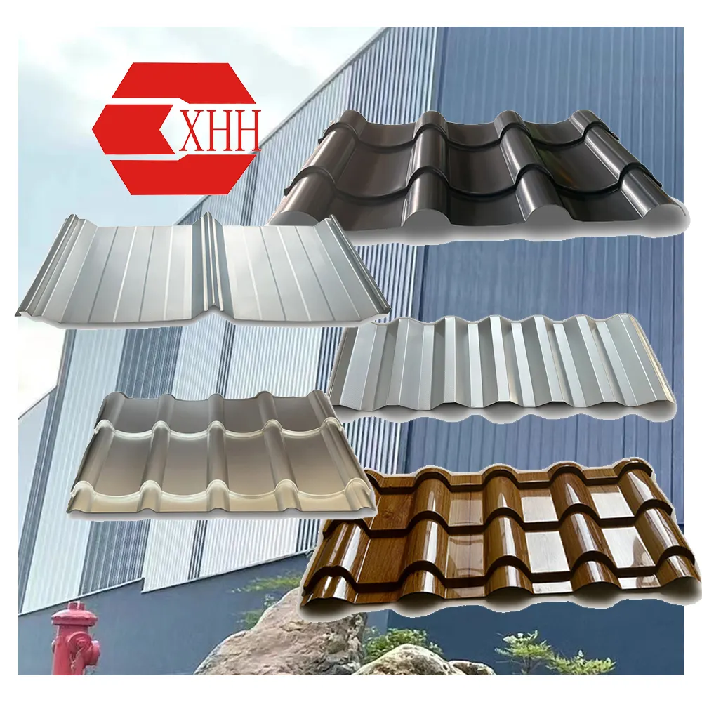 Nouveau Tuiles en acier revêtues d'aluminium PET Toiture galvanisée Tôle de toit en acier ondulé de calibre 28 Métal Tuiles de zinc