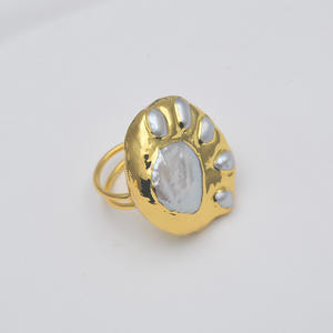 Vente flash Bague en cuivre plaqué or 18 carats en forme de patte de <span class=keywords><strong>chat</strong></span> avec perle d'eau douce naturelle pour femmes - Product Image 4