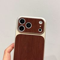 Coque de protection antichoc en acrylique effet bois compatible avec 18 Pro Max et 17, avec grande fenêtre de visualisation et placage électrolytique