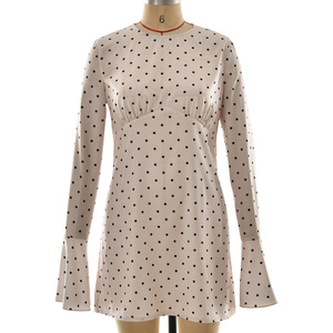 Robe mini moulante à manches longues à pois style européen-américain, col rond, avec lien à nouer, superposition transparente, tenue décontractée - Product Image 5