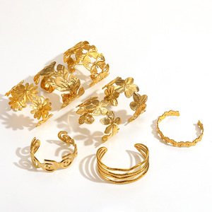 European American Style 18k Gold Plated Stainless Steel <b>Bracelet</b> Women Floral Leaf Design Jewelry Gift Fashion <b>Bangle</b> - Product Image 5