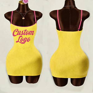 Mini Abito Estivo da Donna con Logo Personalizzato, Senza Maniche, in <span class=keywords><strong>Cotone</strong></span> Elasticizzato a Costine, Vestito Aderente Casual - Product Image 1