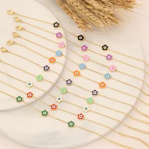 Newest Summer Colorful Flower Bracelet Evil Eye Accessories Stainless Steel Chain Bracelet Jewelry for Women