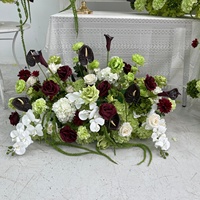 Bouquet de fleurs artificielles de luxe pour mariage, centre de table, arrangement floral vert hydrangea et rose bordeaux, pour événements et fêtes, vente en gros
