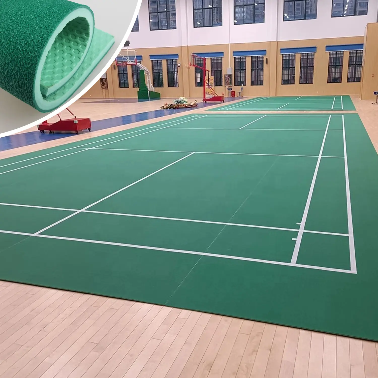 Pavimento per campo da Badminton da 4.5mm pavimento sportivo in PVC approvato BWF di alta qualità