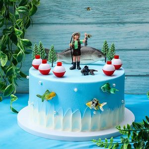 Pastel de pesca de pescador, suministros de fiesta de cumpleaños para hombre, niños, niñas, pesca, 16 Uds. - Product Image 5