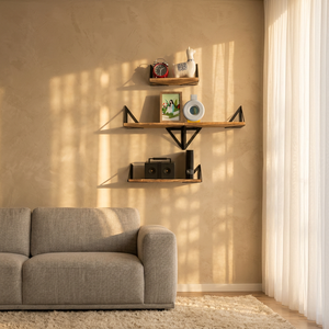 Étagères murales flottantes en acier inoxydable Art Déco BAYKA, étagères murales en bois, lot de 3 pour chambre à coucher - Product Image 1