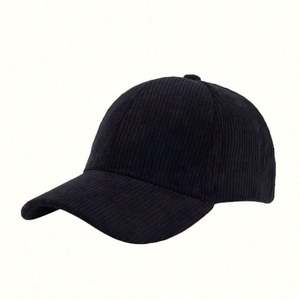 Gorras de Pana Negra Personalizadas al por Mayor de Fábrica, Gorra de Béisbol de Pana de 6 Paneles con Logotipo Bordado - Product Image 4
