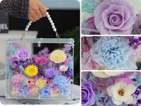Acryl-Handtasche mit konservierten Blumen, handgefertigter Perlengriff, ewige Rose, quadratische Box, langlebig für 3-5 Jahre, Muttertagsgeschenk, für Zuhause