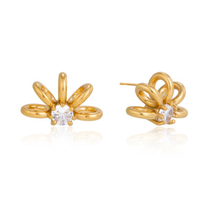 Flower Shape Gold Plated Zircon <b>Stud</b> <b>Earrings</b> Claw Setting For Gift - Product Image 5