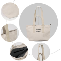 Tas Tote Kanvas Katun Reusable Cetak Logo Kustom Ramah Lingkungan Dapat Didaur Ulang untuk Perjalanan Sehari-hari
