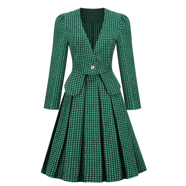 Elegant Hepburn style retro women's suits fashion slim fit two piece set women clothing