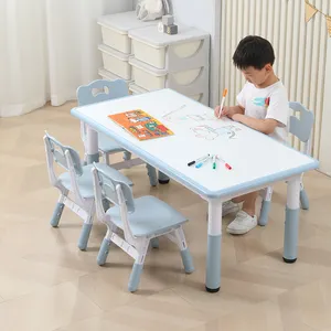 Juego de mesa y 4 sillas ajustables para niños, mesa y sillas para niños pequeños de 2 a 12 años, escritorio de grafiti mejorado para Aula de guardería