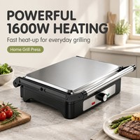 Grill électrique portable double face antiadhésif 1600W, double tension 110V/220V, avec contrôle de température et bac de récupération des graisses, pour extérieur