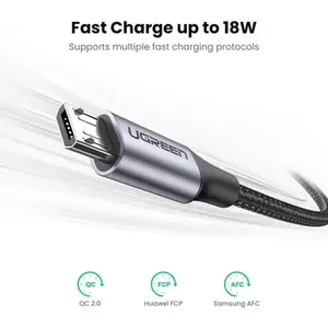 Câble de charge rapide Micro USB 2.0 Ugreen Us290 1M noir en métal pour appareils Android avec blindage tressé et conducteur en cuivre pur - Product Image 6