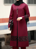 Ensemble deux pièces traditionnel musulman : haut et pantalon, couleur unie, style arabe Dubaï, abaya modeste, costume pour femmes musulmanes