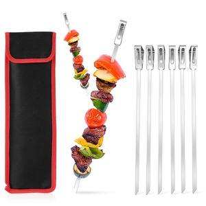 14 pouces en acier inoxydable 4 pièces Camping Portable charbon de bois extérieur Rack <span class=keywords><strong>Set</strong></span> BBQ Griller Kebab Brochettes - Product Image 1