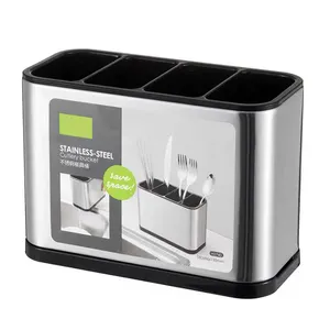 Comptoir de cuisine antirouille anti-rayures en acier inoxydable organisateur de couverts ustensile porte-pot Caddy 4 diviseurs plateau d'égouttement