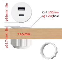 Chargeur USB rond miniature de 30 mm, Smart PD20W, pour canapé, avec USBA+USB-C / Prise de charge USB intégrée pour canapé, bureau, meubles