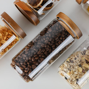 Wholesale Food Grade Glass Storage <b>Jar</b> Cylindrical High Borosilicate Glass Storage <b>Jar</b> with Wooden Lid sealed <b>Jar</b> for Food - Product Image 4