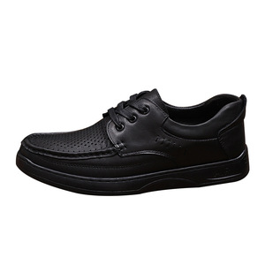 Men's Genuine Leather Dress Shoes Round <b>Toe</b> Lace-up Breathable Rubber Outsole Office Career Autumn Solid Black - Product Image 4