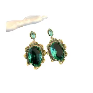 Op Maat Gemaakt Nieuw Italiaans Vervaardigde Vintage Kant Paraiba Ketting Set Smaragdgroene Ring Oorbellen Armband Hanger