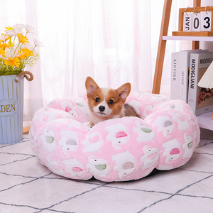 Soft Comfortable Breathable Floral Pattern Pet <b>Beds</b> for Cats and Dogs Round Sleeping <b>Nest</b> Design Hand Wash - Product Image 3