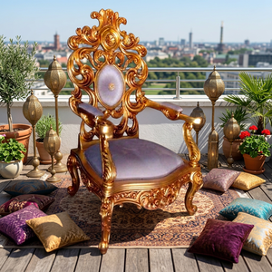 Canapé convertible traditionnel royal de luxe à une place, chaise en bois de teck massif sculpté à la main, rembourrage en mousse pour un salon élégant - Product Image 5