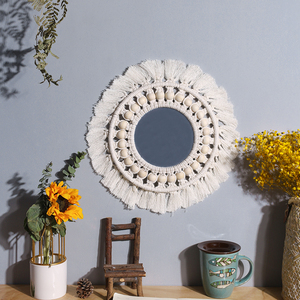 <span class=keywords><strong>Macrame</strong></span> appeso a <span class=keywords><strong>parete</strong></span> in vetro Boho Home Decor con specchio decorato a mano per soggiorno appartamento - Product Image 3