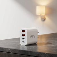 Chargeur mural 40W à 2 ports Type-C, chargeur USB pour ordinateur portable 45W avec charge rapide QC3.0 PD3.0, protection OVP/OTP pour appareils mobiles