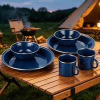 Ensemble de vaisselle en émail pour le camping en plein air - 6 pièces, assiettes, bols et tasses légers et non toxiques pour le barbecue et le pique-nique avec logo personnalisé