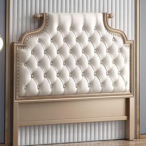 Upholstered Headboard Solid Wood 1.5m 1.8m American Style <b>Gold</b> <b>Frame</b> Beige Leather Bed Headboard - Product Image 1