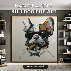 Tableau mural encadré 100% peint à la main, style Pop Art moderne et contemporain, représentant un Bouledogue Boss aux lunettes de soleil, abstrait, avec motif animal - Product Image 3