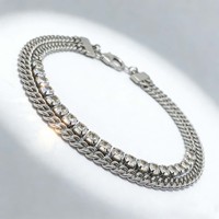 Bracelet en acier inoxydable plaqué argent tendance, luxe léger, géométrique, personnalité, double couche superposée