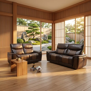 Sofá reclinable eléctrico Chesterfield de alta gama con cubierta de cuero sintético y 5 asientos reclinables para uso doméstico - Product Image 4
