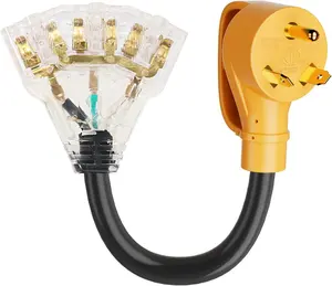 Adaptateur de Distribution pour camping-car, cordon de 30 Amp à Triple 15 Amp, 20 Amp, lame en T, sortie domestique femelle avec indicateur de puissance LED