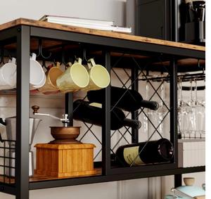 Gaya industri indah dijual kayu dan bingkai logam 3 tingkat troli penyimpanan dengan rak anggur tempat Kaca rak melayani keranjang - Product Image 4