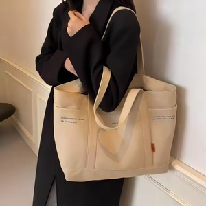 Sac à main en toile à fermeture éclair grande capacité, sac en toile portable et personnalisable avec logo, sac à bandoulière - Product Image 5