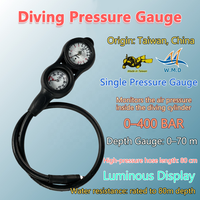 Manomètre de plongée sous-marine W.M.D 0-400 BAR Lumineux Étanche 80m Tuyau haute pression 80cm Certifié CE Fabriqué à Taïwan Chine