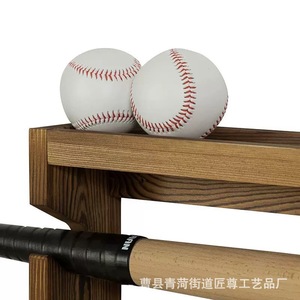 Soporte de pared de madera para bates de béisbol, organizador de almacenamiento de 3 niveles para gorras y pelotas, para uso en el hogar y la sala de estar. - Product Image 4