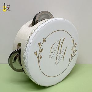 Instrument de musique de fête d'église de mariage de 4 pouces 10 cm en bois de poche personnalisé tambour à main de mariage prix mini tambourin ensemble - Product Image 1