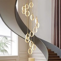Lampe suspendue LED longue et moderne pour escalier, hall, salon, loft, table à manger, villa duplex, grand lustre LED doré