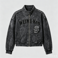 Vente en gros OEM Vêtements Streetwear : Veste oversize à effet délavé à l'acide et cloutée motif crâne, impression DTG Kornit, style Grunge Y2K Vintage, Fournisseur de premier plan