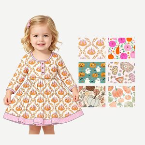 Robe à volants personnalisée décontractée en spandex à manches longues pour filles, style boutique, pour sœurs, collection automne Halloween, vente en gros, vêtements d'usine - Product Image 1